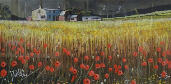 Brian Phillips (b1939) Wheat field with poppies 31.5 x 63cm